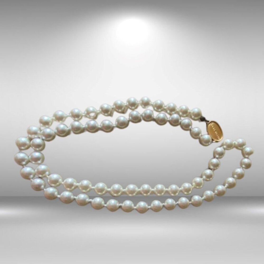 Anne Klein 8mm White Pearl Strand 24" Necklace, Classic, Vintage 90's